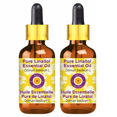 dve herbes Pure Linallol Essential Oil (Ocimum basilicum L) with Glass Dropper Natural Therapeutic Grade Steam Distilled (Pack of Two) 100mlx2 (6.76 oz)