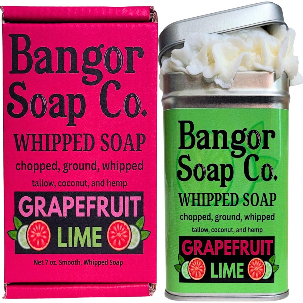 Bangor Soap Co.'s GRAPEFRUIT LIME Truly Natural Whipped Soap, with the Finest Tallow, Coconut, and Hemp, for the Smoothest Lather in Skin Care
