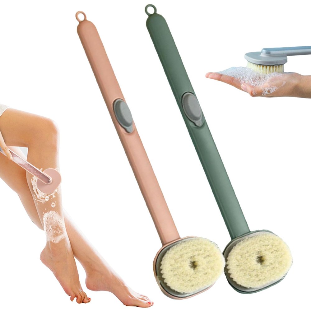 2024 Newest Back Scratcher for Women Men, Long Handle Shower Brush for Body with Soap Dispenser, Skin Scrubber/Exfoliating Brush/Dry Bath Cleaning Bursh (1PC Pink +1PC Green)