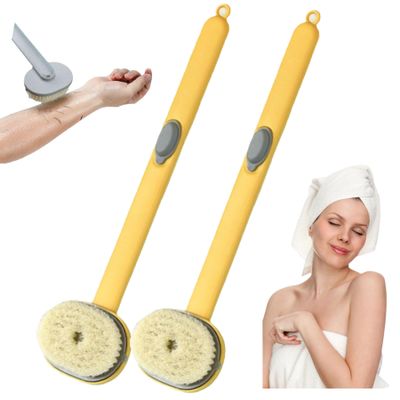 2024 Newest Long Handle Shower Brush for Body with Soap Dispenser, Scrub Shower Cleaning Brush, Bath Massage/Skin Scrubber/Exfoliating Brush/Back Scratcher for Women Men (2PCS Yellow)