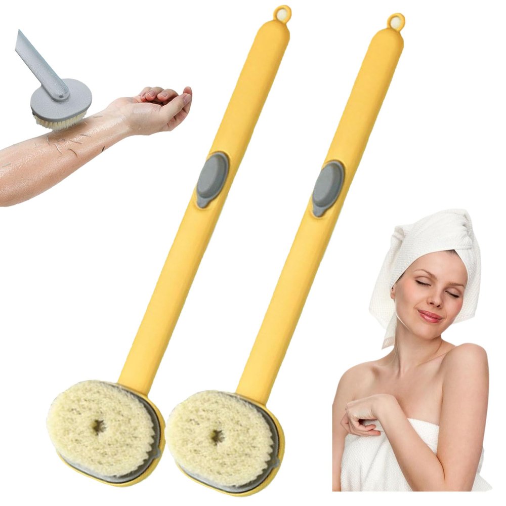 2024 Newest Long Handle Shower Brush for Body with Soap Dispenser, Scrub Shower Cleaning Brush, Bath Massage/Skin Scrubber/Exfoliating Brush/Back Scratcher for Women Men (2PCS Yellow)