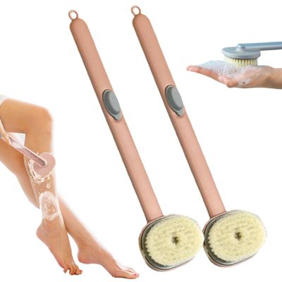 2024 Newest Back Scratcher for Women Men, Long Handle Shower Brush for Body with Soap Dispenser, Skin Scrubber/Exfoliating Brush/Dry Bath Cleaning Bursh (2PCS Pink)