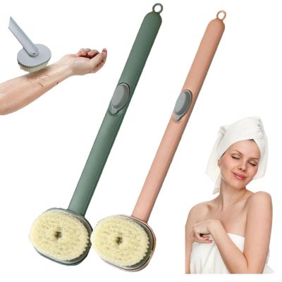 2024 Newest Long Handle Shower Brush for Body with Soap Dispenser, Scrub Shower Cleaning Brush, Bath Massage/Skin Scrubber/Exfoliating Brush/Back Scratcher for Women Men (1PC Pink +1PC Green)