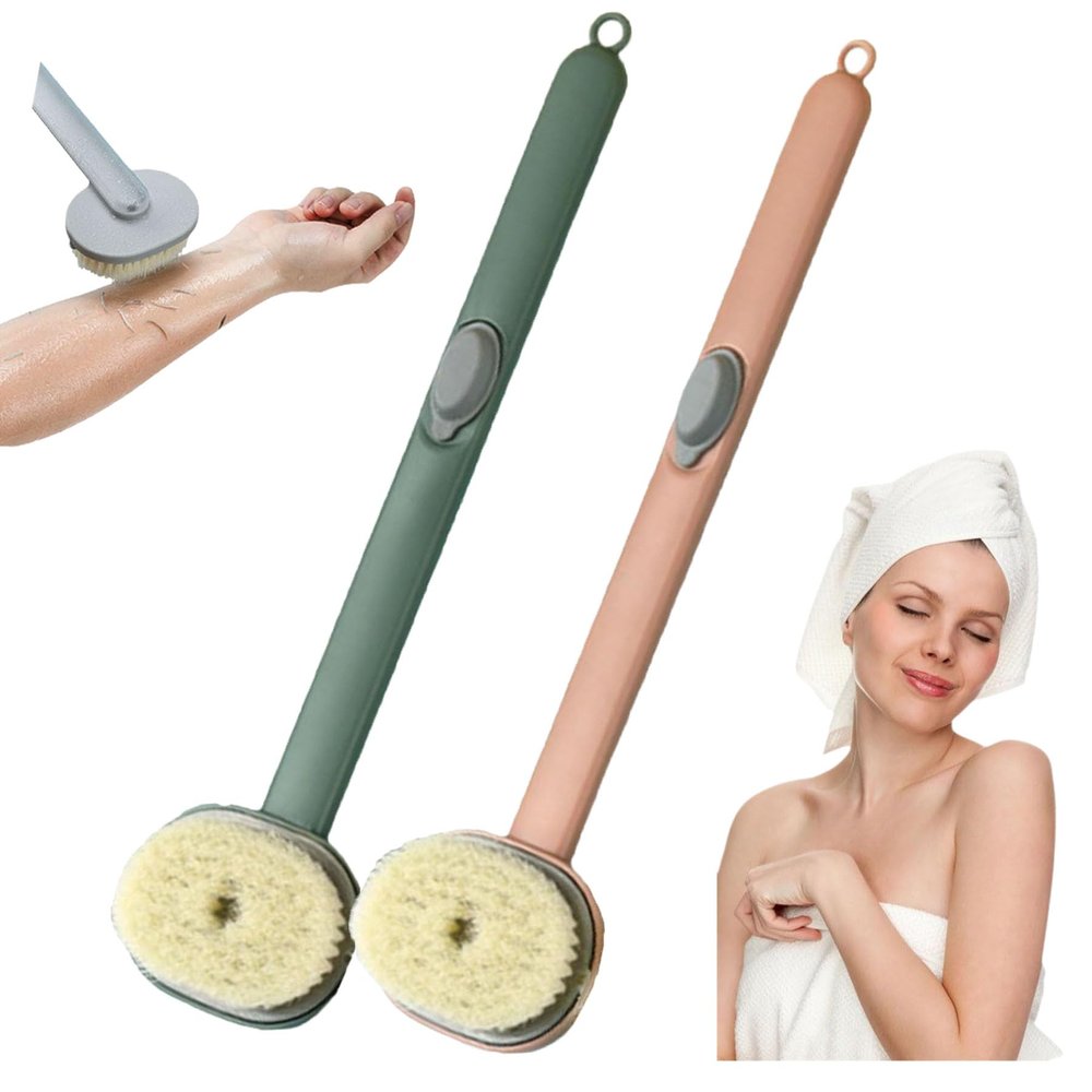 2024 Newest Long Handle Shower Brush for Body with Soap Dispenser, Scrub Shower Cleaning Brush, Bath Massage/Skin Scrubber/Exfoliating Brush/Back Scratcher for Women Men (1PC Pink +1PC Green)