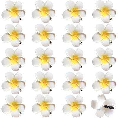20Pcs 3.3 Inch Large White Foam Hawaiian Frangipani Artificial Plumeria Flower Hat Hair Clips for Home Bridal Wedding Tropical Party Beach Vacation Decoration