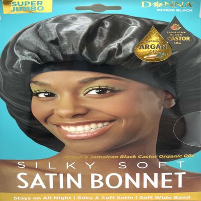 DONNA Argan & Black Castor Treatment Caps, Bonnet Super Jumbo Size, Hair Bonnet for Sleeping Shower Cap Silk Bonnet, 1pc Black Color