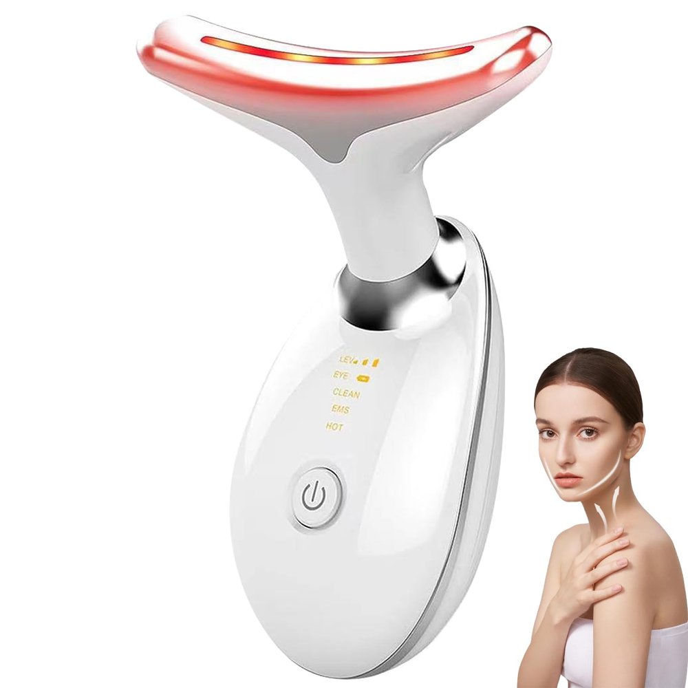 Neck & Face Massager, 7-Color LED Multifunctional Facial Massager, White - Face Sculpting Tool
