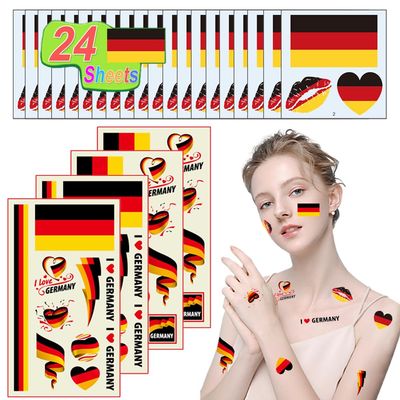 24 Sheets Germany Flag Tattoos German Independence Day Face Temporary Tattoos Stickers For Men Women Waterproof Germany National Country Flag for World Cup Sports Competition, Sport Games
