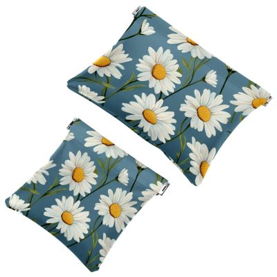 2 Pcs Pocket Cosmetic Bag, Little Daisy Flower Pattern Self-Closing Shrapnel Makeup Bag No Zipper Small Makeup Pouch for Mini Travel Storage for Cosmetics Headphones Jewelry Organizer