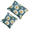 2 Pcs Pocket Cosmetic Bag, Little Daisy Flower Pattern Self-Closing Shrapnel Makeup Bag No Zipper Small Makeup Pouch for Mini Travel Storage for Cosmetics Headphones Jewelry Organizer view 1