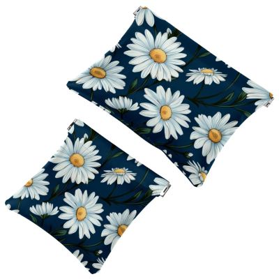 2 Pcs Pocket Cosmetic Bag, Little Daisy Flower Pattern Self-Closing Shrapnel Makeup Bag No Zipper Small Makeup Pouch for Mini Travel Storage for Cosmetics Headphones Jewelry Organizer