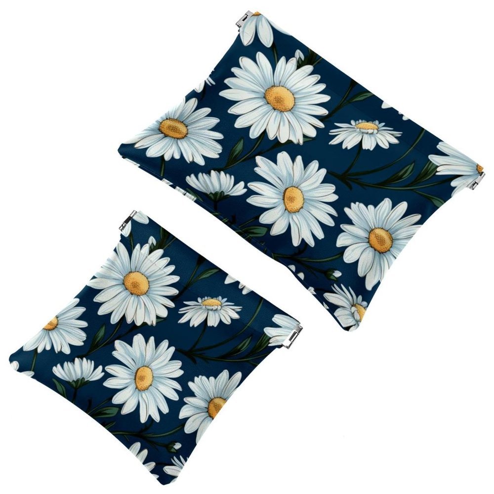 2 Pcs Pocket Cosmetic Bag, Little Daisy Flower Pattern Self-Closing Shrapnel Makeup Bag No Zipper Small Makeup Pouch for Mini Travel Storage for Cosmetics Headphones Jewelry Organizer