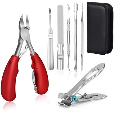 ONLYCT Feet Toenail Clippers Set Thick Ingrown Toe Nail Clippers Men Pedicure Clippers Toenail Cutters Nail Tools,Red Set,A