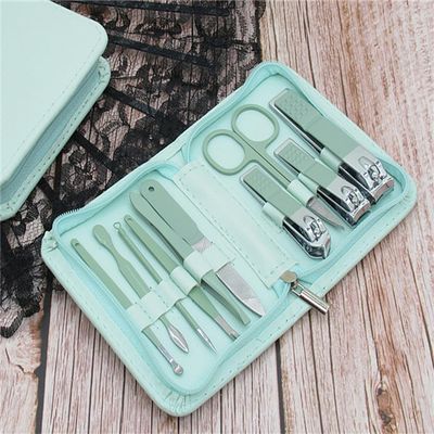 ONLYCT Tools Stainless Steel Manicure Set Nail Clippers Dead Skin Scissors Nail Groove Nail Tools,Green 10pcs