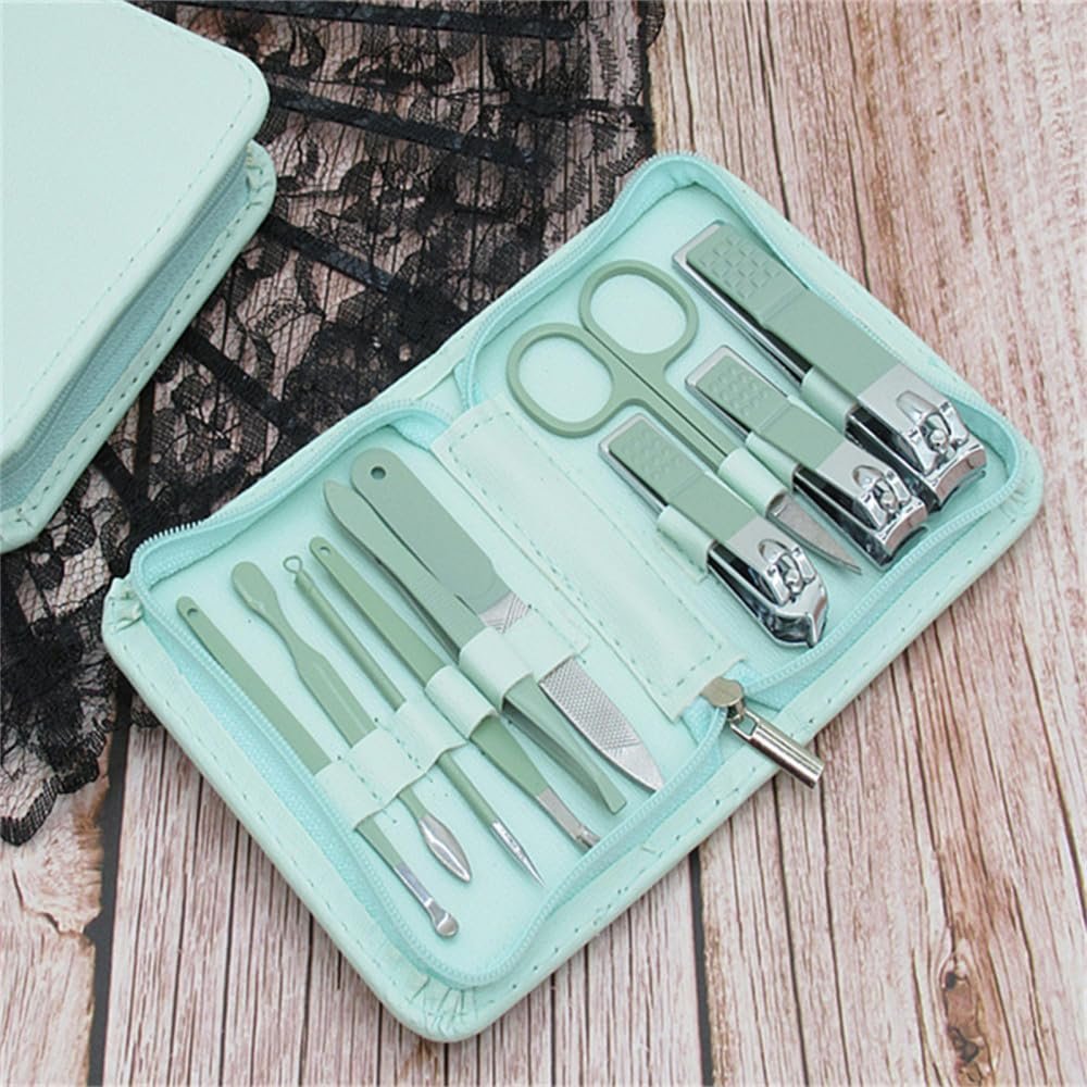 ONLYCT Tools Stainless Steel Manicure Set Nail Clippers Dead Skin Scissors Nail Groove Nail Tools,Green 10pcs