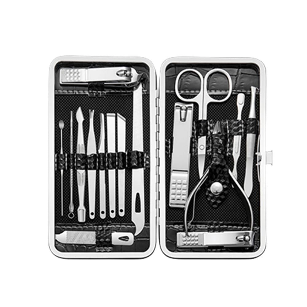 ONLYCT 9/16/19Pcs Manicure Set Black Stainless Steel Nail Clippers Cuticle Nipper Pedicure Care Tool Cleaning Grooming Kit,16PCS