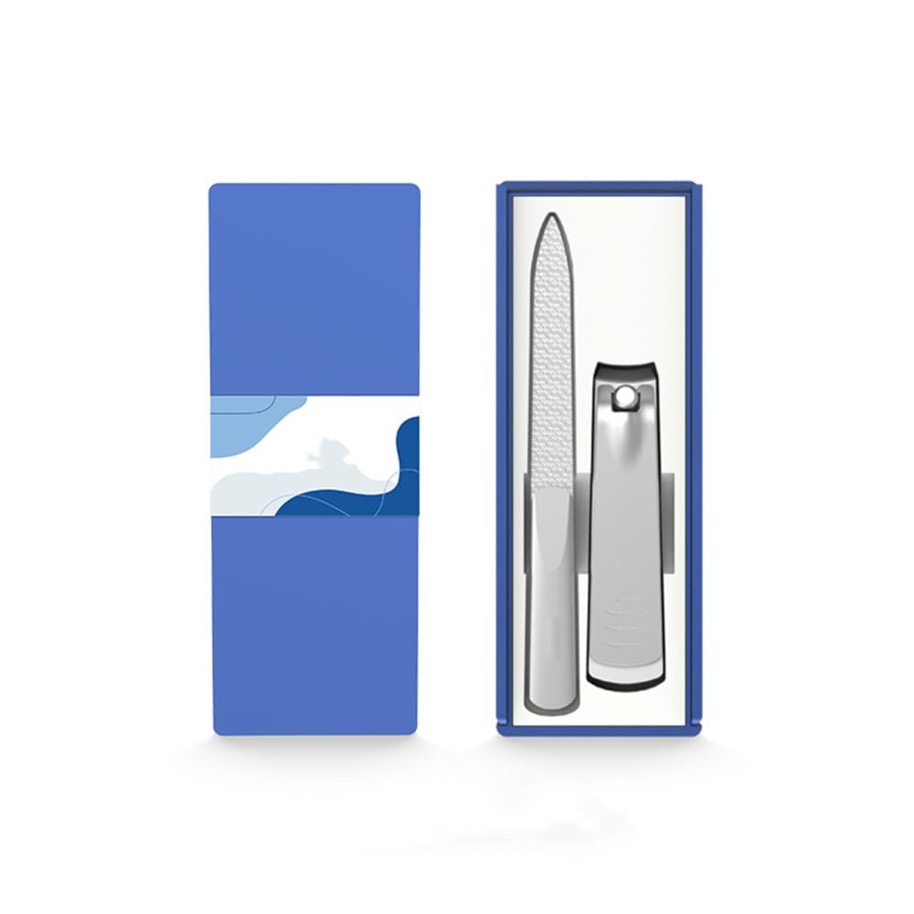 2Pcs Nail Clippers Set Portable Fingernail Earpick Earwax Cleaning Durable Nail Files Fingernails Cutter Manicure Set Tool,Blue B
