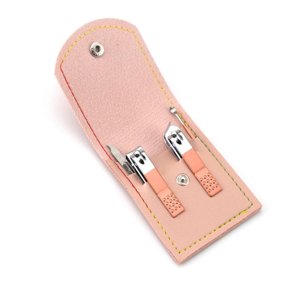 ONLYCT Manicure Nail Clipper Suit Nail Scissors Pedicure Cutter Stainless Steel Eagle Hook Portable Trimming Set,4pcs,Pink