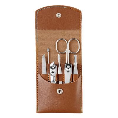 7-Piece Portable Stainless Steel Nail Clipper Ear Spoon for Travel Pedicure Manicure Tool Set Nail Care Cutter Set,Brown Bag