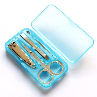 Stainless Steel Nail Clipper Set 4 Piece Plastic Clear Scissors Box Set Trimmer Care Manicure Maker Nail Tool Kit,Blue