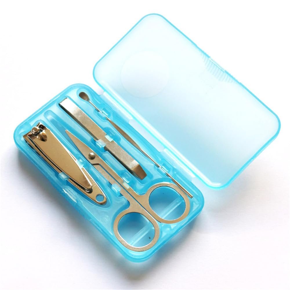 Stainless Steel Nail Clipper Set 4 Piece Plastic Clear Scissors Box Set Trimmer Care Manicure Maker Nail Tool Kit,Blue