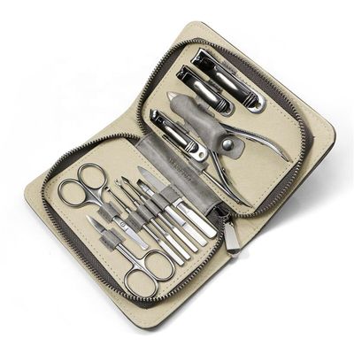 12 Pcs Manicure Set Folding Bag Foot and Face Care Tool Stainless Steel Nail Clipper Kits,Gray