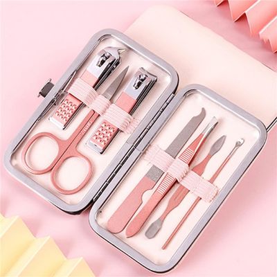 Black 18/16/12/10/7Pcs Nail Clipper Set Stainless Steel Manicure Cutters Ear Spoon Nail Scissors Tool Pedicure Household,Rose,7pcs