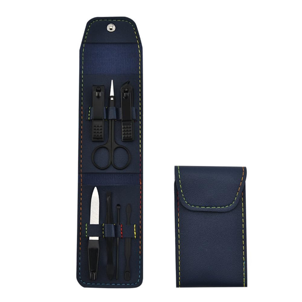 7/12Pcs Manicure Beauty Set Nail Clipper Nail Scissors Eyebrow Scissors File Double Pick Tweezers Household Tools,7PCS,Blue