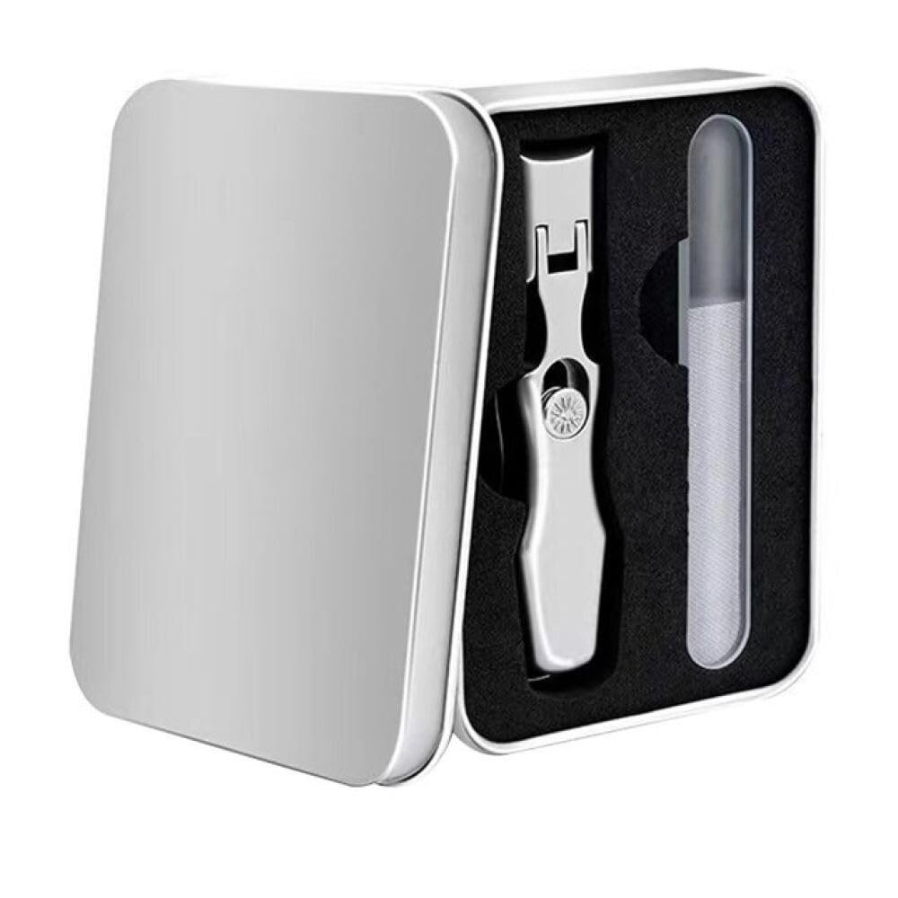 ONLYCT Stainless Steel Set Nail Clipper Splash-Proof Wide Jaw Manicure Fingernail Cutter for Thick Hard Ingrown Toenail,Small Silver