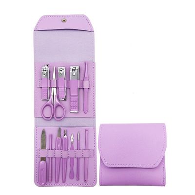 16Pcs Set Nail Clipper Pedicure Manicure Art Tools Nails Knife Cuticle Pusher Cutters Scissors Fingernail Nipper,I Purple