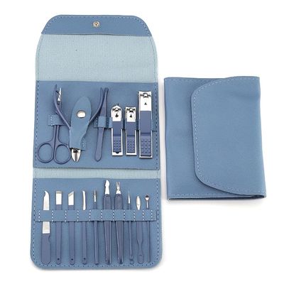 16pcs Nail Cutter Set Stainless Steel Nail Clippers Set with Folding Bag Manicure Cutter Kits Scissors Beauty Tool,Blue