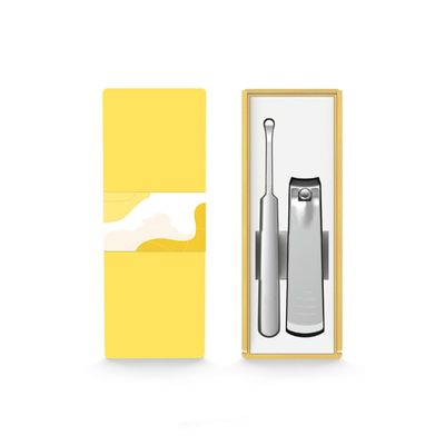 2Pcs Nail Clippers Set Portable Fingernail Earpick Earwax Cleaning Durable Nail Files Fingernails Cutter Manicure Set Tool,Yellow A