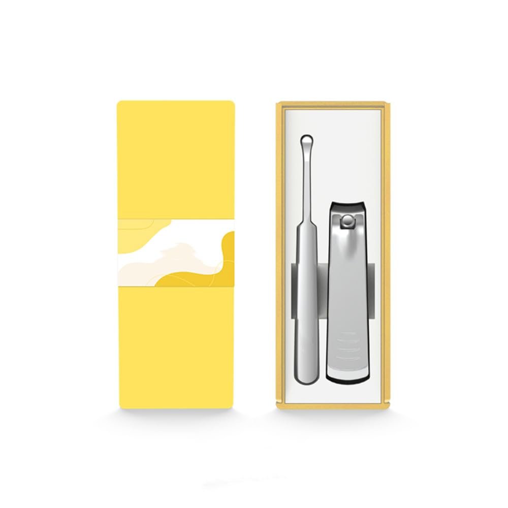 2Pcs Nail Clippers Set Portable Fingernail Earpick Earwax Cleaning Durable Nail Files Fingernails Cutter Manicure Set Tool,Yellow A