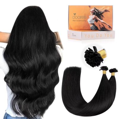 DOORES U Tip Hair Extensions Human Hair, Jet Black 22 Inch 50g/50s, K Tip Extensions