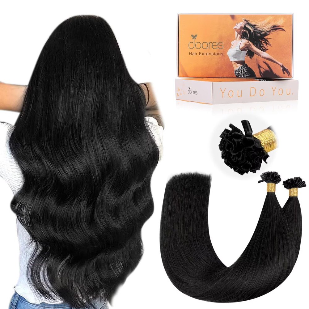DOORES U Tip Hair Extensions Human Hair, Jet Black 22 Inch 50g/50s, K Tip Extensions