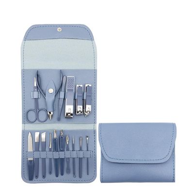 16Pcs Set Nail Clipper Pedicure Manicure Art Tools Nails Knife Cuticle Pusher Cutters Scissors Fingernail Nipper,A Blue