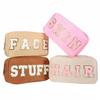 4 Pcs Nylon Cosmetic Bags Travel Organizer Chenille Letter Makeup Pouch Zipper Preppy Waterproof Hair Bag Toiletry Pouch for Women Girls Coffees view 1