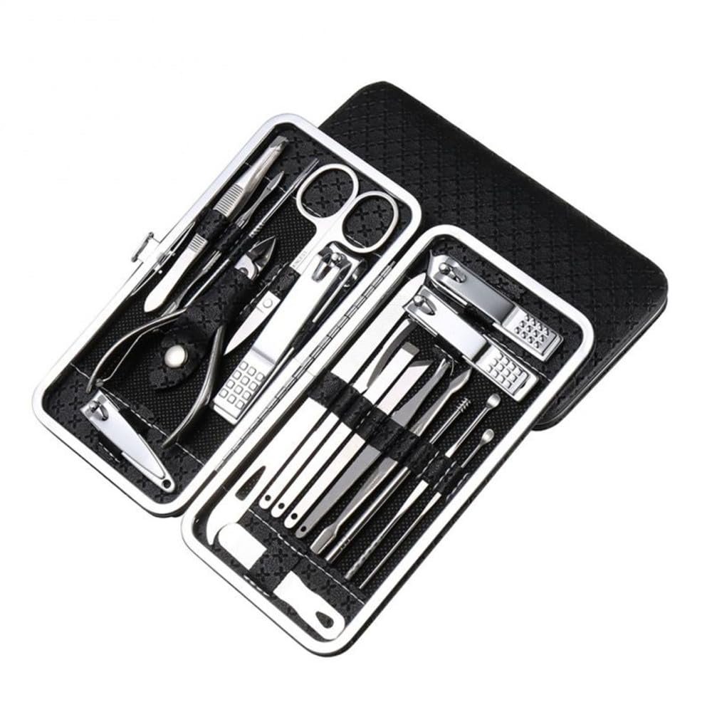 ONLYCT 19Pcs Stainless Steel Nail Clippers Set Manicure Pedicure Nail Clipper Cutting Pliers ScissorsTrimmers Nails Tool,Black,A