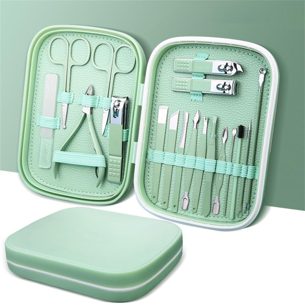 18Pcs Sharp Nail Clipper Set Household Pedicure Tool Nails Scissors Simple Portable Women Men Manicure Cuticle Remover,Light Green