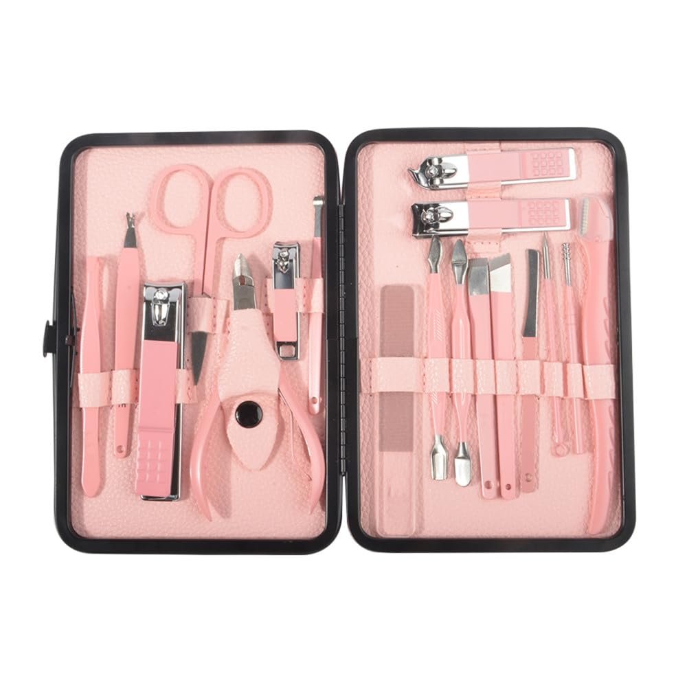 18Pcs/Box Manicure Cutters Pink Nail Clipper Set Household Stainless Steel Ear Spoon Nail Clippers Pedicure Nail Scissors Tool,Pink,A