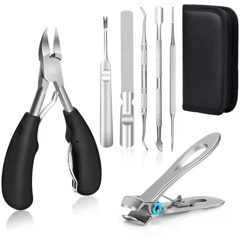 ONLYCT Feet Toenail Clippers Set Thick Ingrown Toe Nail Clippers Men Pedicure Clippers Toenail Cutters Nail Tools,Black Set,A