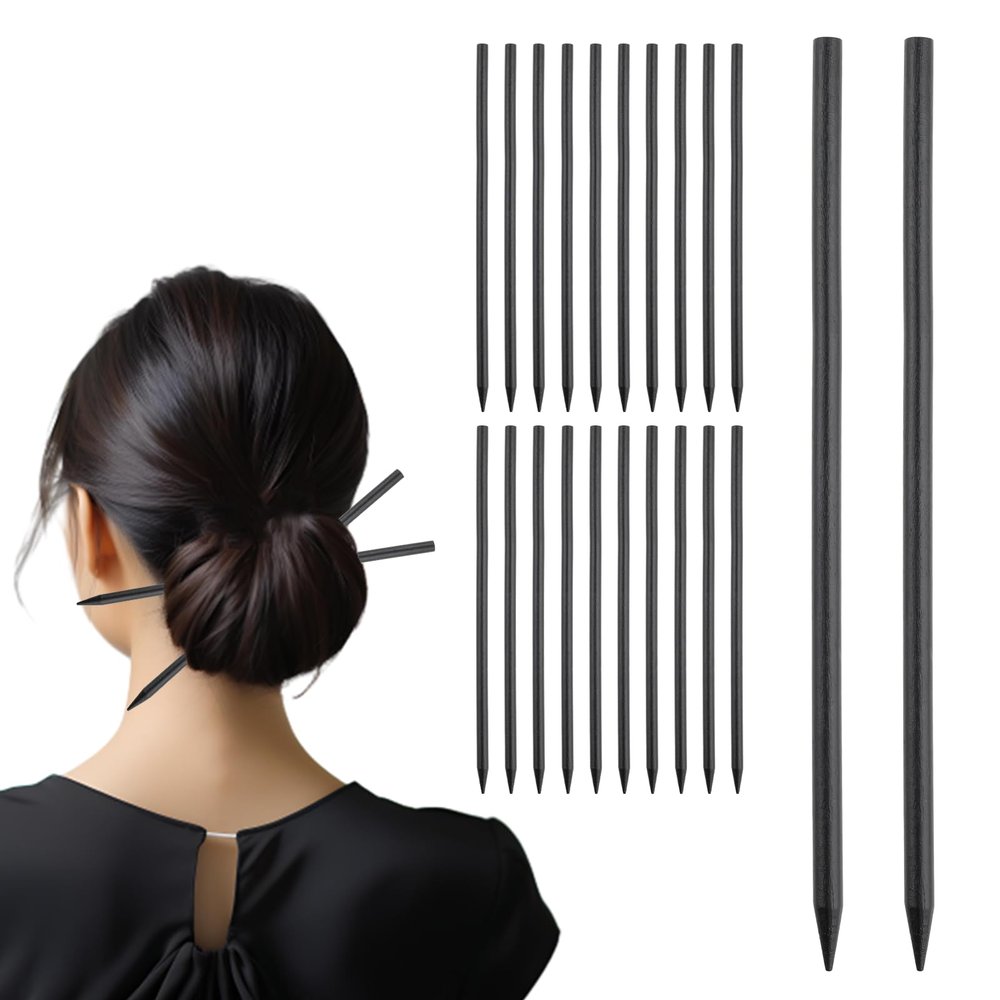 22 Pack Chopsticks for Hair Bun Chinese Hair Sticks, Black Wood Hair Sticks Chopsticks, Pencil Long Hairpins Hair Clips for Hairstyles Decorative Accessories for Women Girls