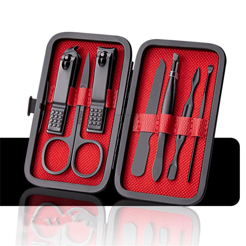 ONLYCT Manicure Cutters Nail Clipper Set Stainless Steel Nail Clippers Pedicure Nail Scissors Manicure Care Tools Kits,7pcs,Black