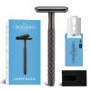 The Grooming Society Single Blade Safety Razor for Men with Silicone Cover & 10 Blades Double Edge Safety Razor for Travel Metal Eco-Friendly Reusable Razor for Shaving (Matte Black) view 1