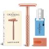 The Grooming Society Double Edge Safety Razor for Women with Silicone Cover & 10 Blades for Travel Metal Eco-Friendly Reusable Single Blade Razor for Shaving (Rose Gold) view 1