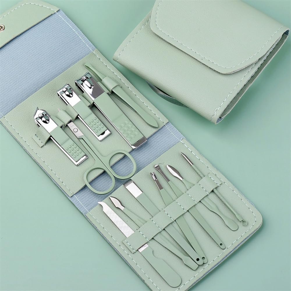 ONLYCT 12PCS Nail Clipper Set Stainless Steel Nail Clippers Portable Nail Clippers Kit Nail Art Tools,Green 12pcs