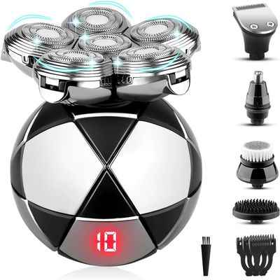 Head Shaver for Bald Men, Precision Ultimate Electric Shaver for Bald Men, IPX7 Waterproof Cordless Rechargeable Razor, Wet/Dry Shaving, 6D Rotary Shaver Grooming Kit with Clippers, Nose Trimmer