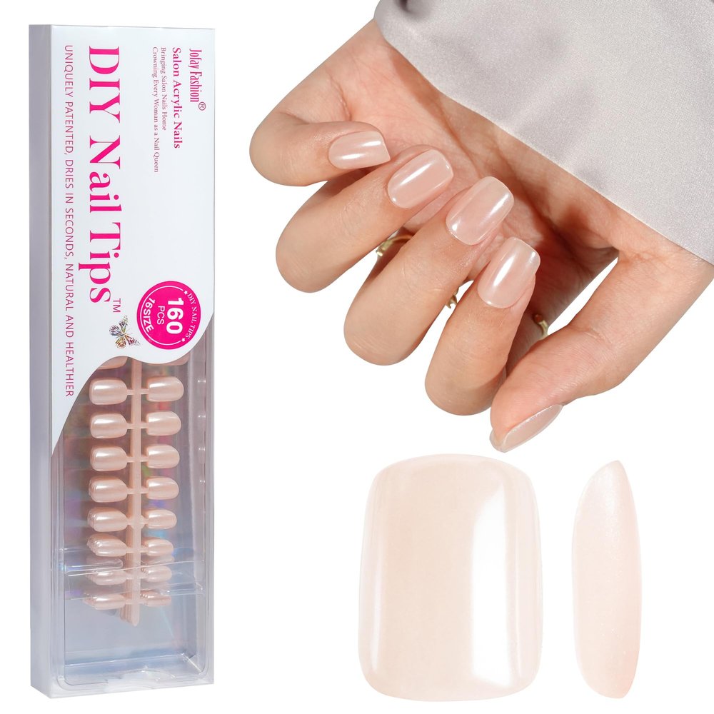Press On Nails - Short Square Acrylic Nails, 160pcs, Fake Nail Tips for DIY Nail Art, Soft Gel, Glazed Donut, 16 Sizes