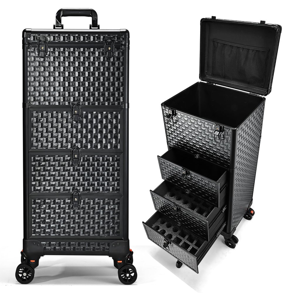 Yueieoun Salon Cart with 3 Drawers, Nail Trolley Cart with Wheels Salon Station Rolling Makeup Train Case Cosmetology Case Organizer Cases for Nail Tech,SPA,Face Painting,Hairstylist,Makeup Artist