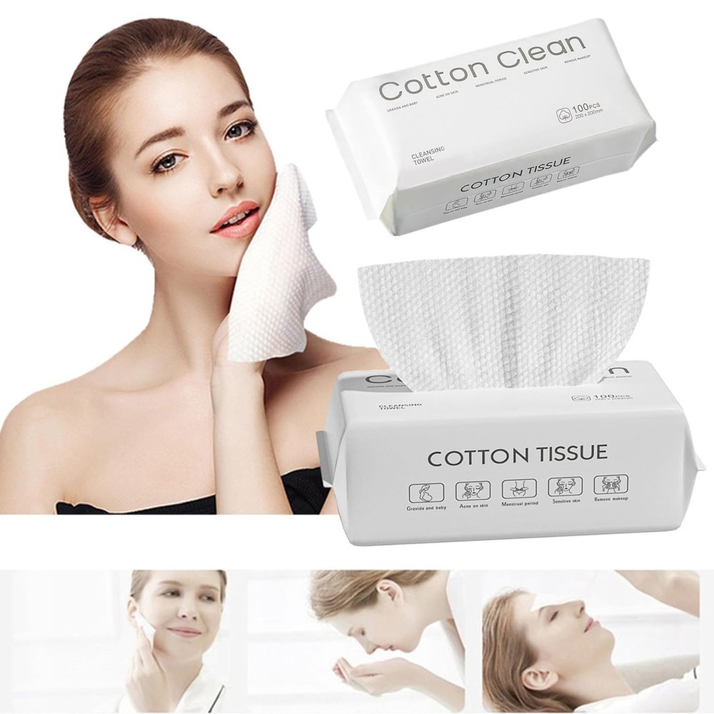 Face Cloths For Washing,100Pcs Cotton Facial Wipes Face Towel Lint Soft Dry Wipe Facial Tissue For Cleaning Face Makeup Removing Office Travel (2, White, l)
